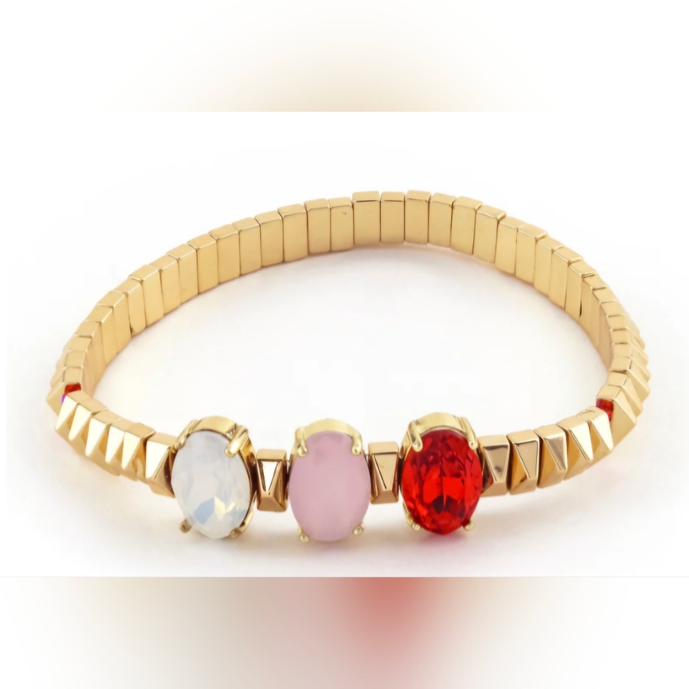 Erimish NWT Stretch Bracelet Red Pink and White Stones.